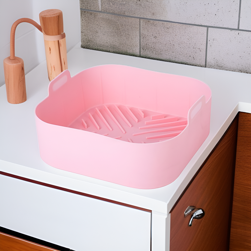 Canasta de silicona para freidora de aire, resistente a altas temperaturas, grado alimenticio
