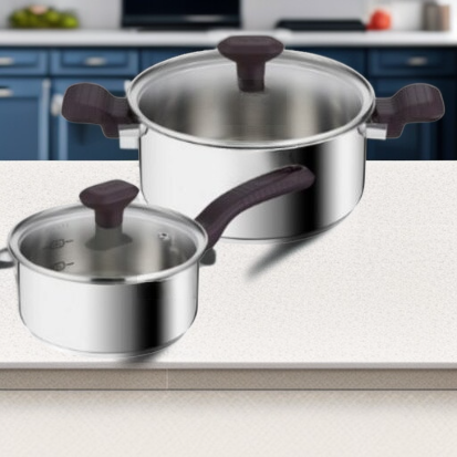 طقم قدر الحساء وقدر الحليب من الفولاذ المقاوم للصدأ مع إمكانية تخصيص الشعار