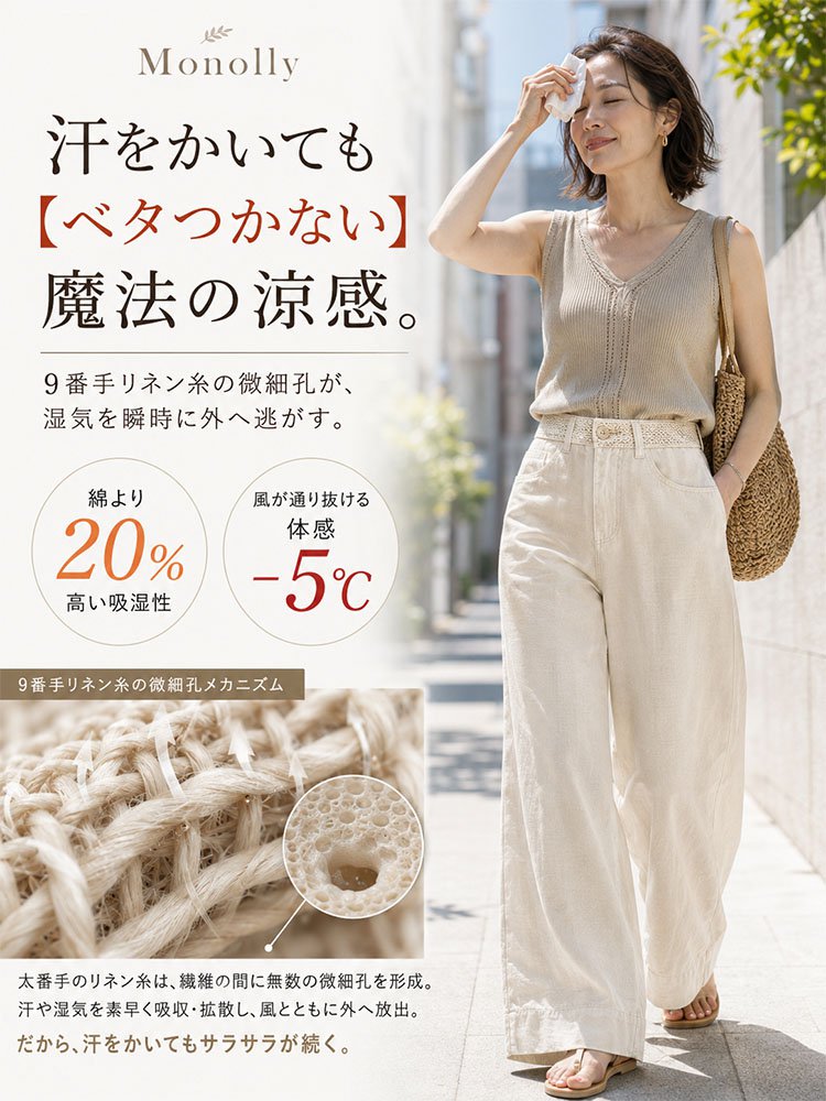 Monolly 大人のための仏産極上リネンパンツ | 脱・安物の品格
