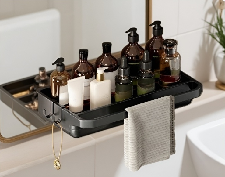 Stilvolles Küchenregal für Geschirrtücher und Abtropfkörbe