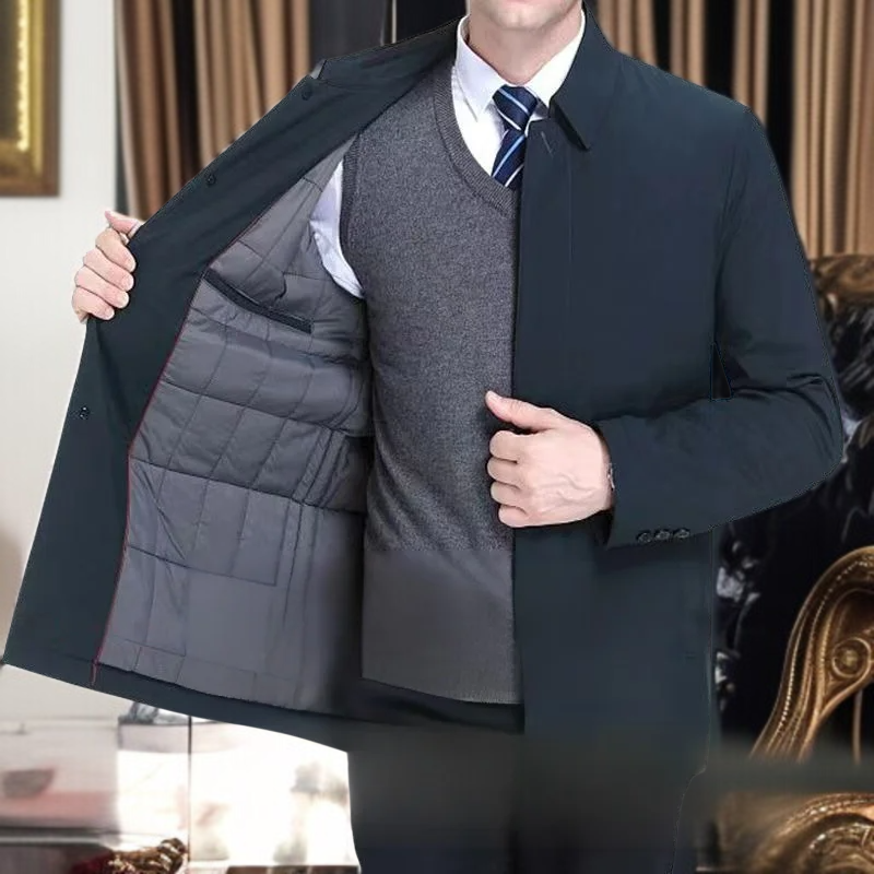 중년 남성용 비즈니스 칼라 자켓 겨울용 두꺼운 점퍼