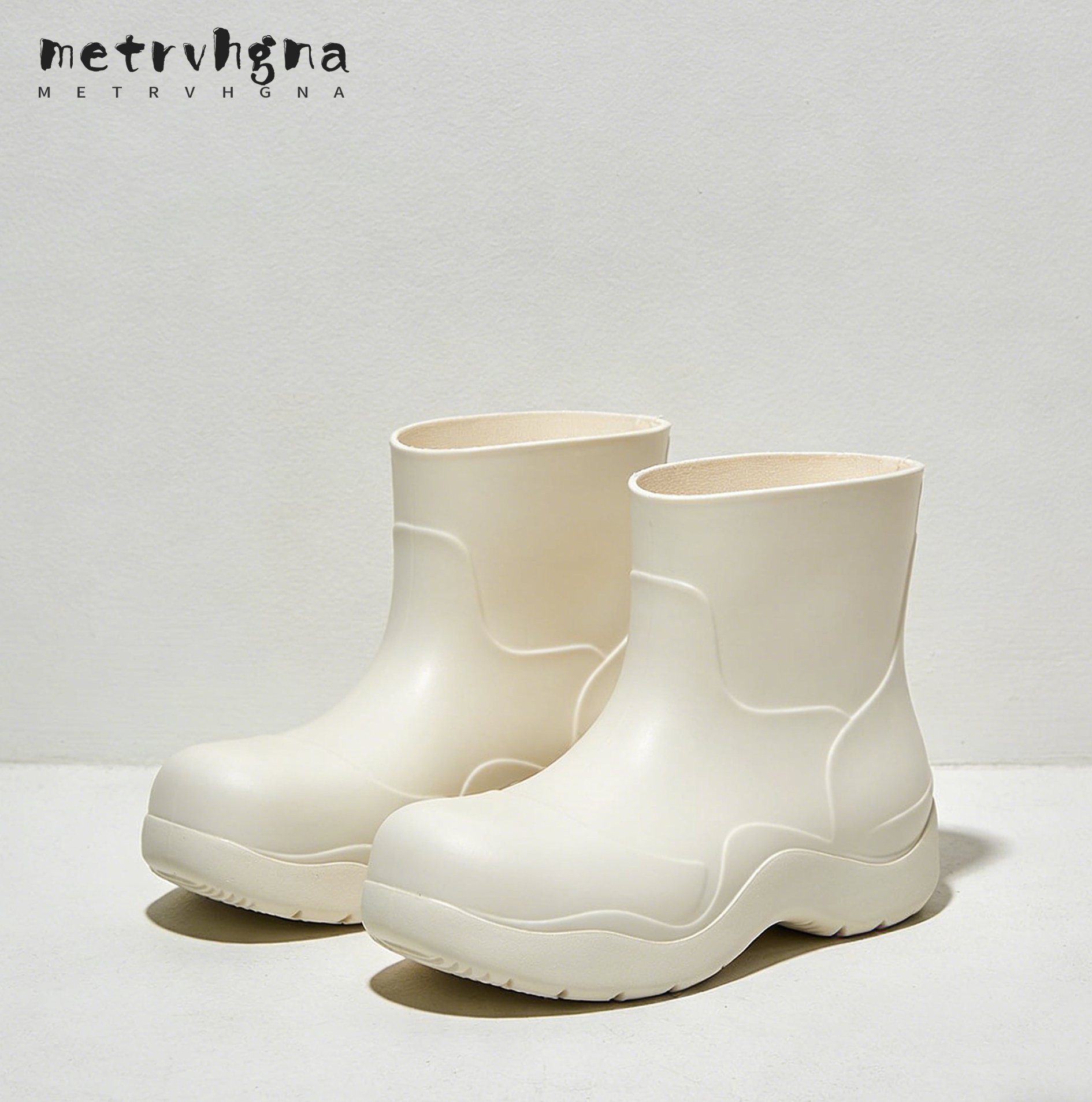 รองเท้าบูทยางกันน้ำสีดำสำหรับผู้ชายและผู้หญิง