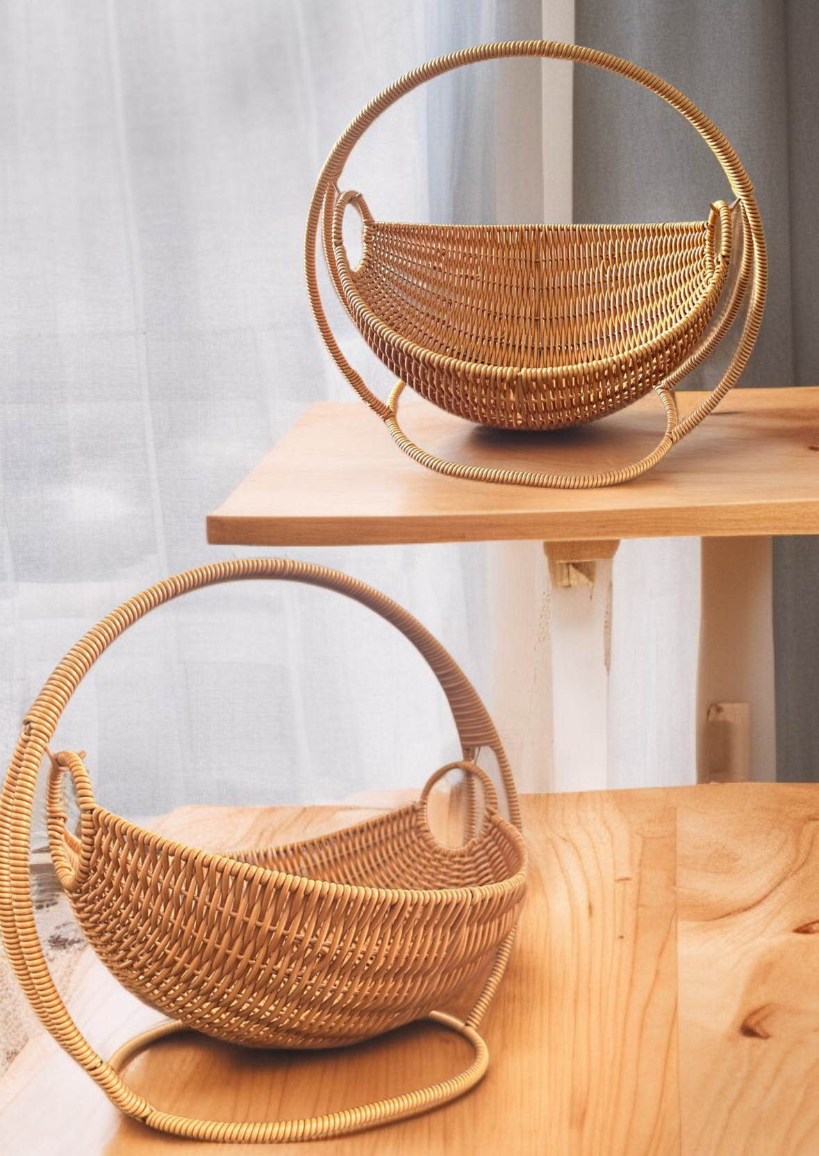 Close-up of imitation rattan texture on fruit basket