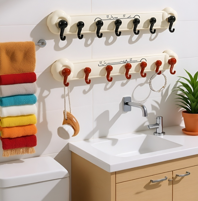 욕실용품을 정리한 8연 수납 후크 모습