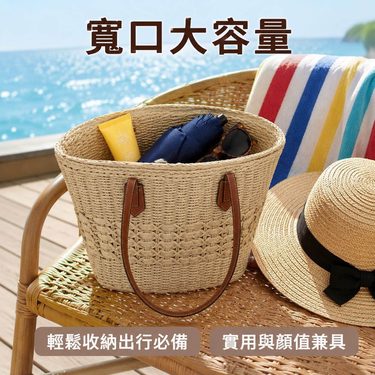 度假旅遊休閒草編包女手提斜挎編織沙灘托特包