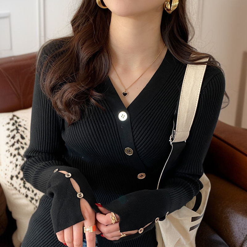 여성 브이넥 소프트 가을겨울 슬림핏 니트 탑