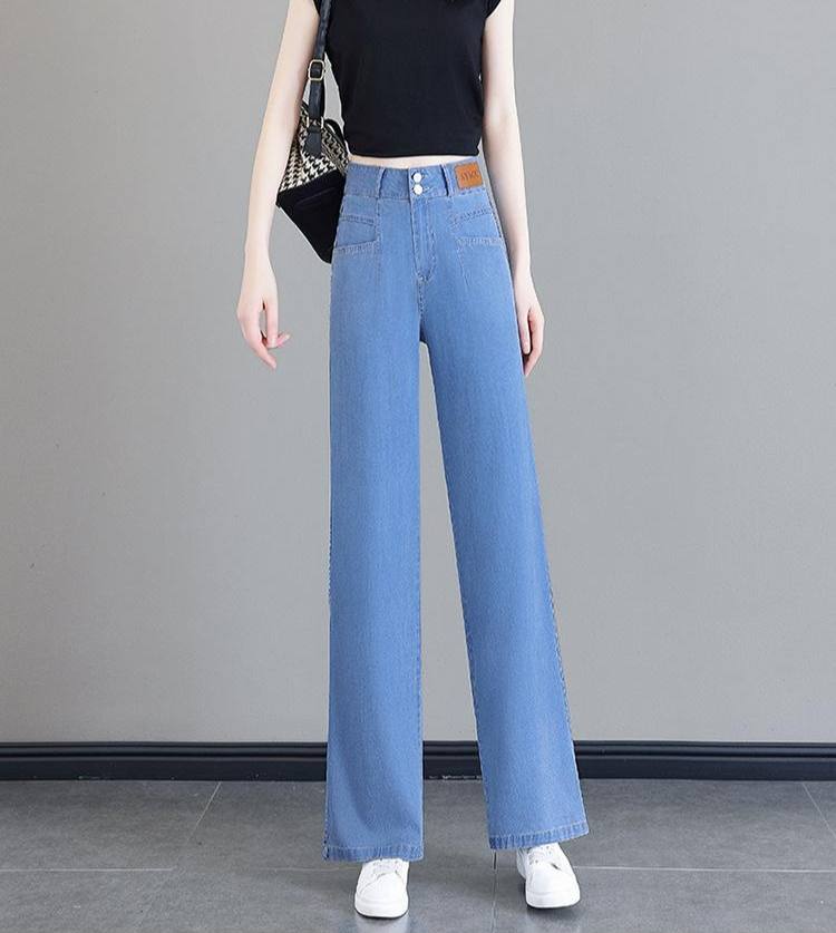 날씬해 보이는 여성용 와이드핏 데님 팬츠