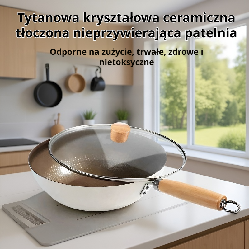 Patelnia nieprzywierająca z tytanową powłoką śnieżnej porcelany bez powłok