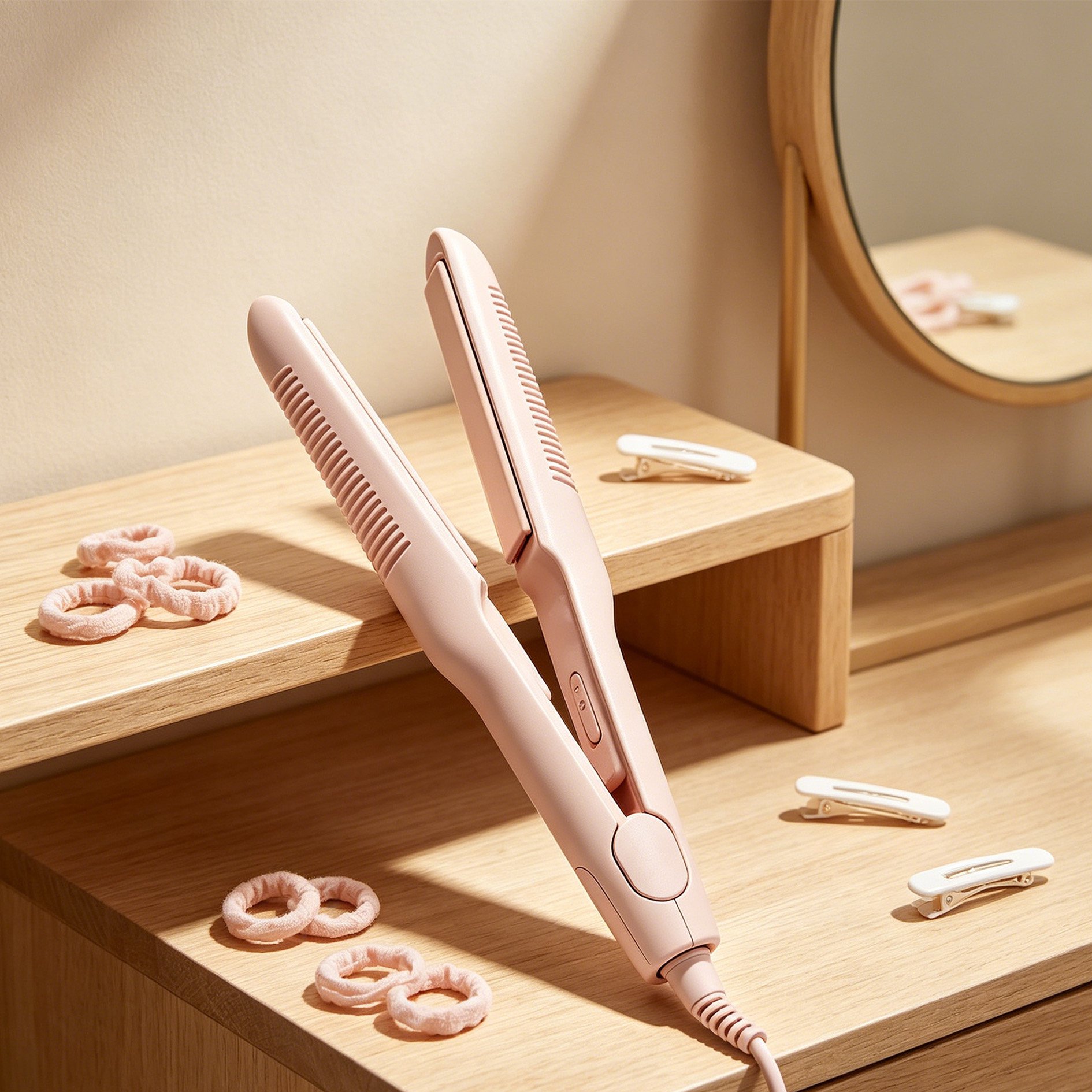 Hair straightener creating sleek, straight hair