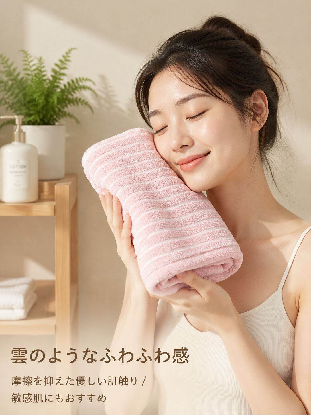 軽量コーラルフリースストライプバスタオル