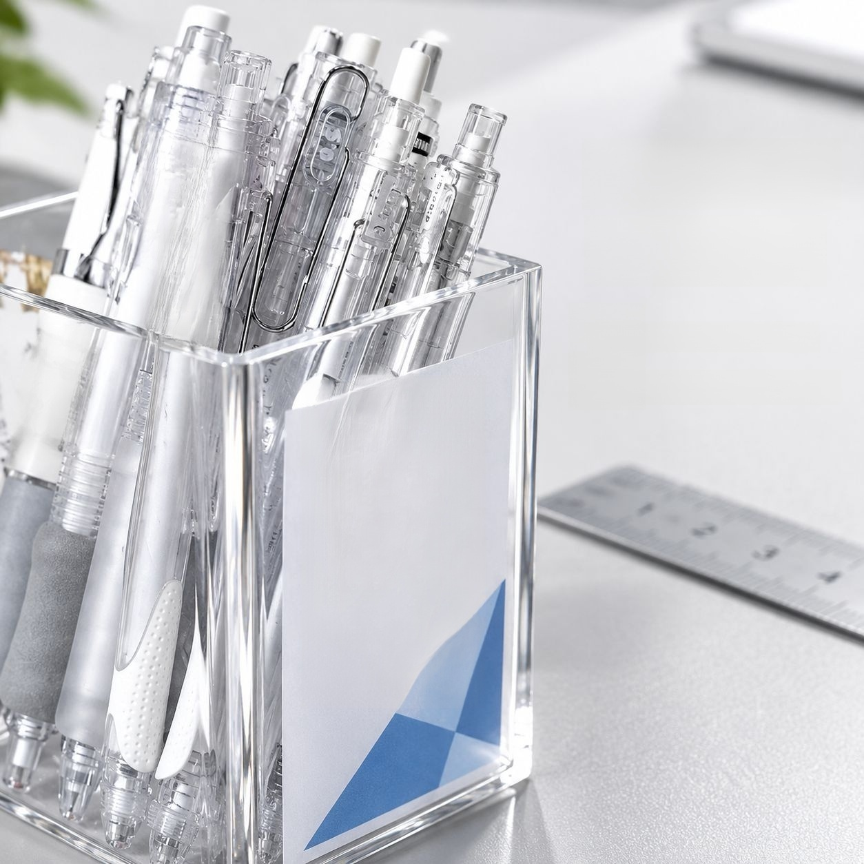 Organizador multifuncional de escritorio acrílico transparente para brochas y útiles