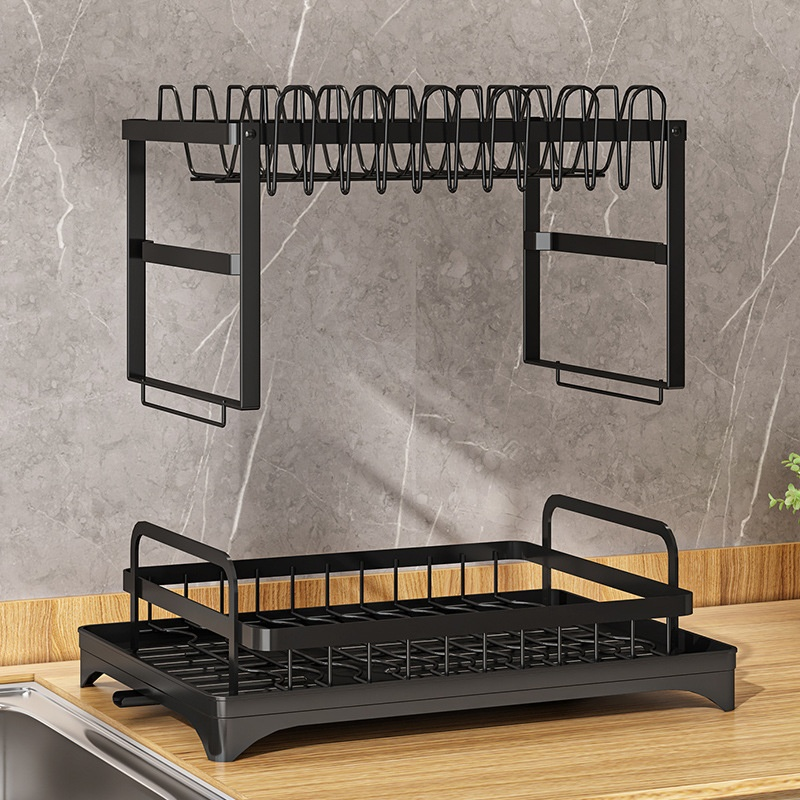  Double-layer Bowl Water Draining Rack Kitchen Storage Shelf