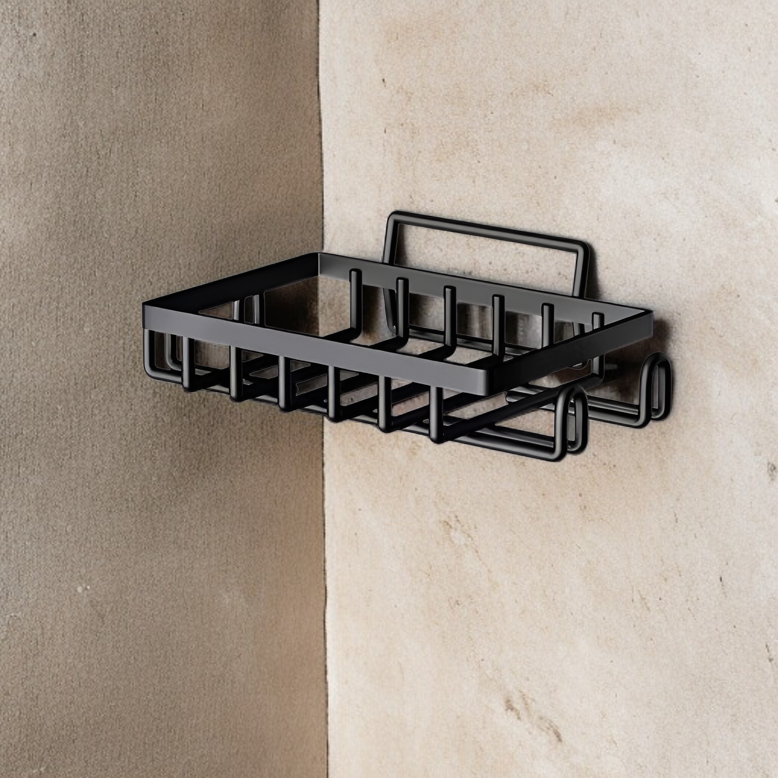 Space-saving storage rack for bathroom wall