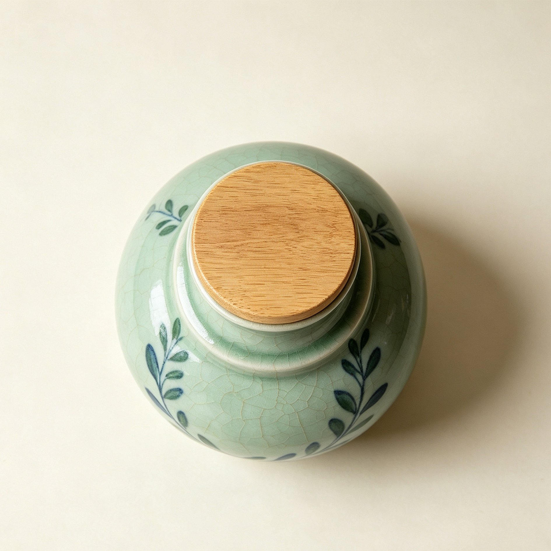 Close-up of celadon glaze on tea canister