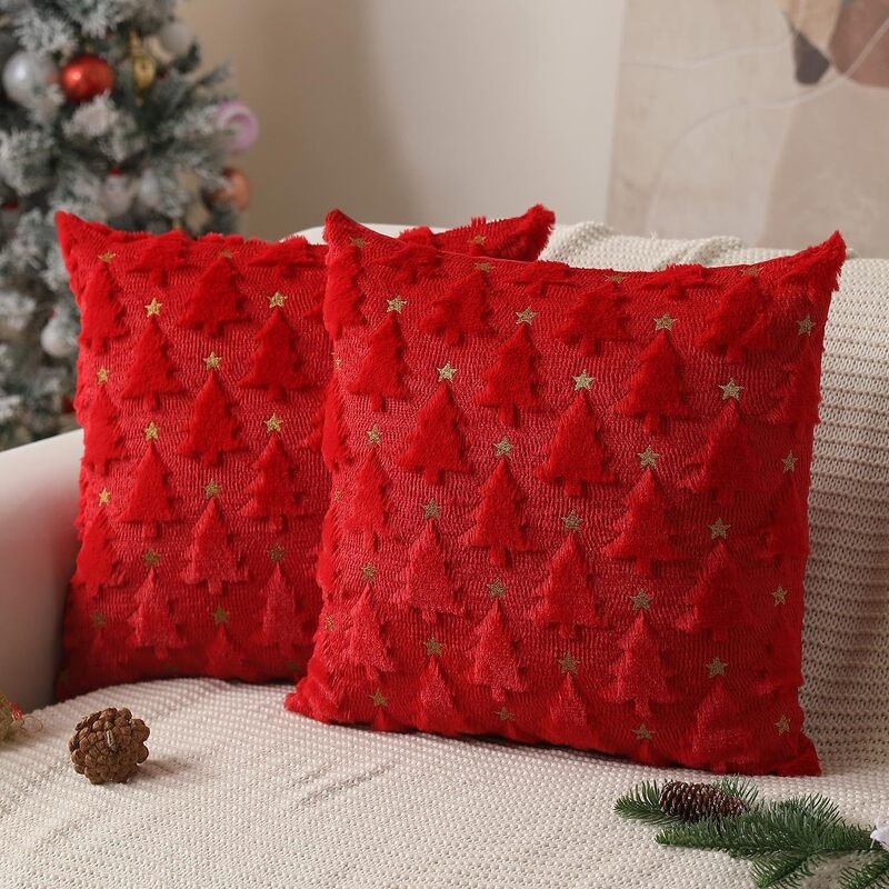 Christmas Quilted Velvet Throw Pillow and Bolster Cover for Living Room