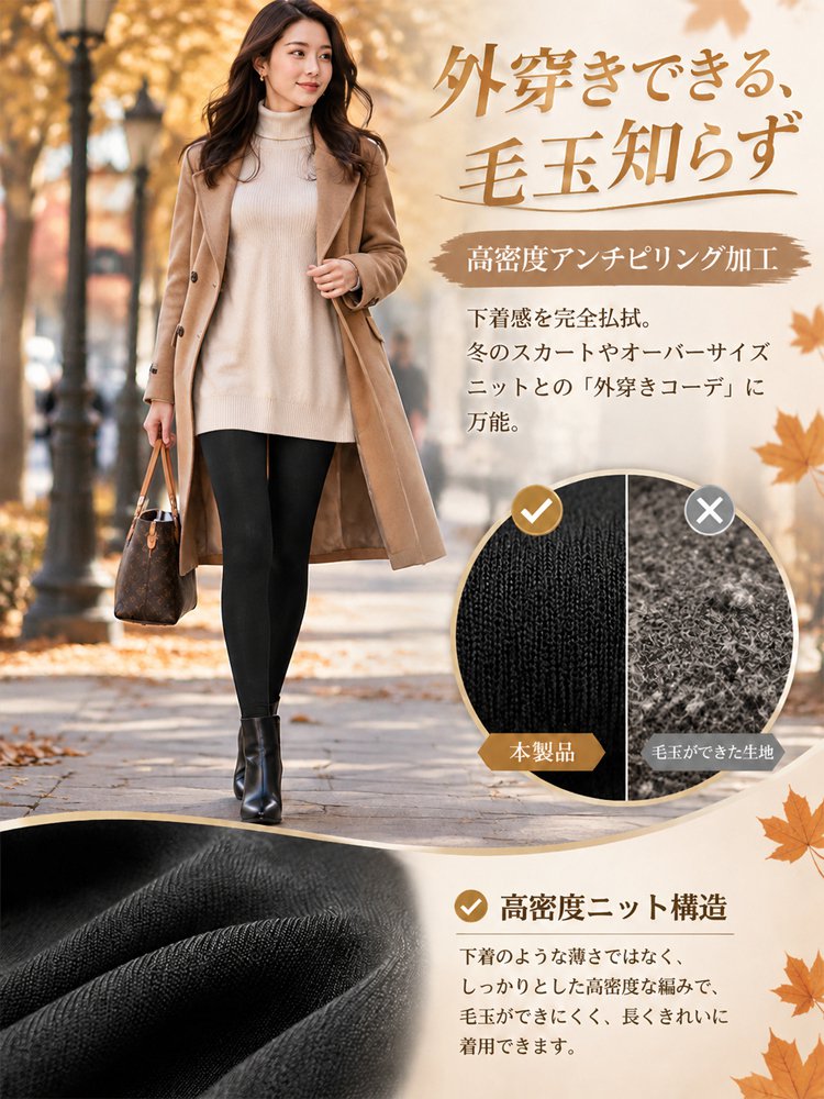 【着痩せ＆脚長効果】暖かいカシミヤレギンス