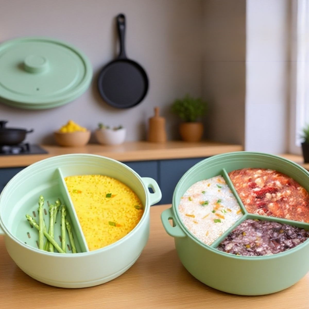 간편하게 세척할 수 있는 이중 실리콘 찜기