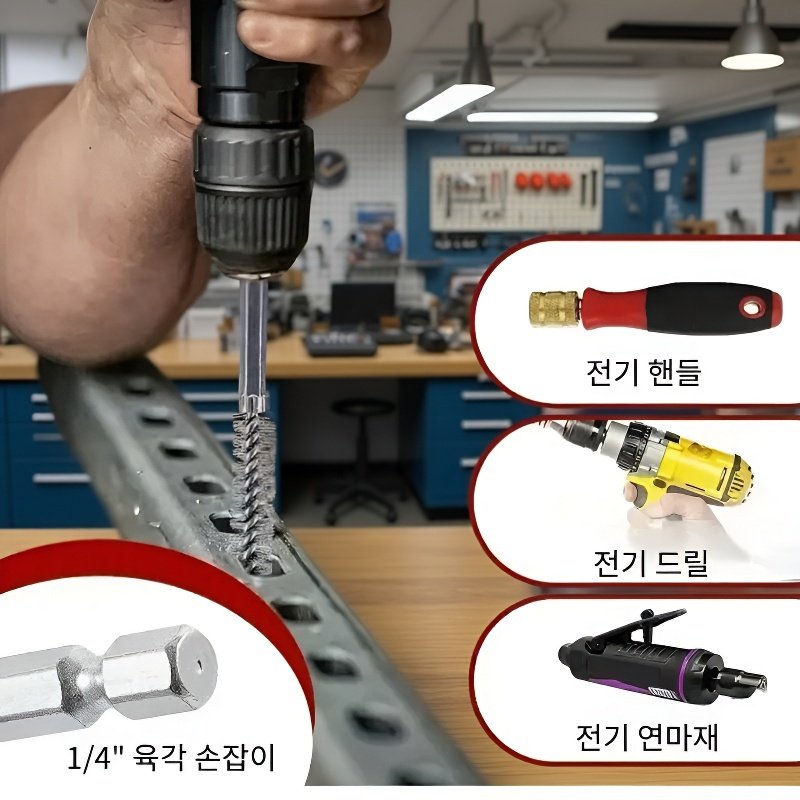  육각 샤프트 내공 제거 녹 제거 및 버 제거 짧은 공구 브러시