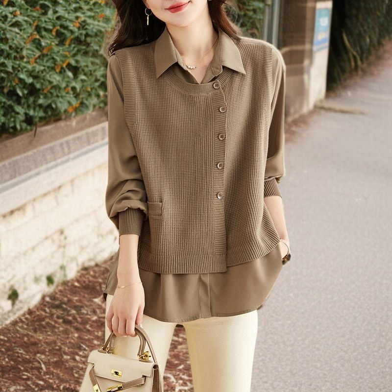 가을 여성 스웨터 페이크 투피스 고급스러운 스타일