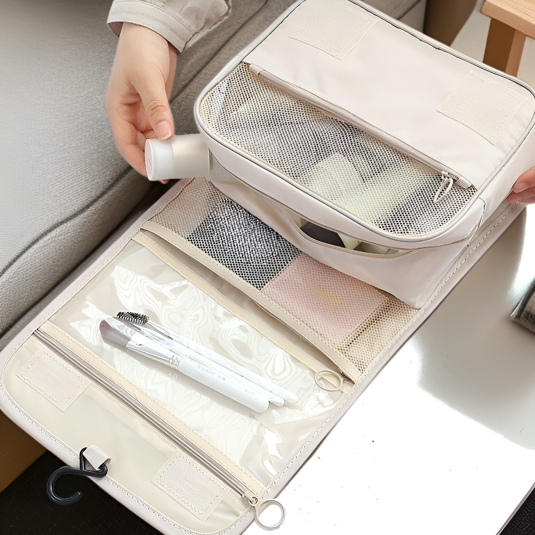 Waterproof Multifunctional Cosmetic Organizer with Hook, Partitioned Storage