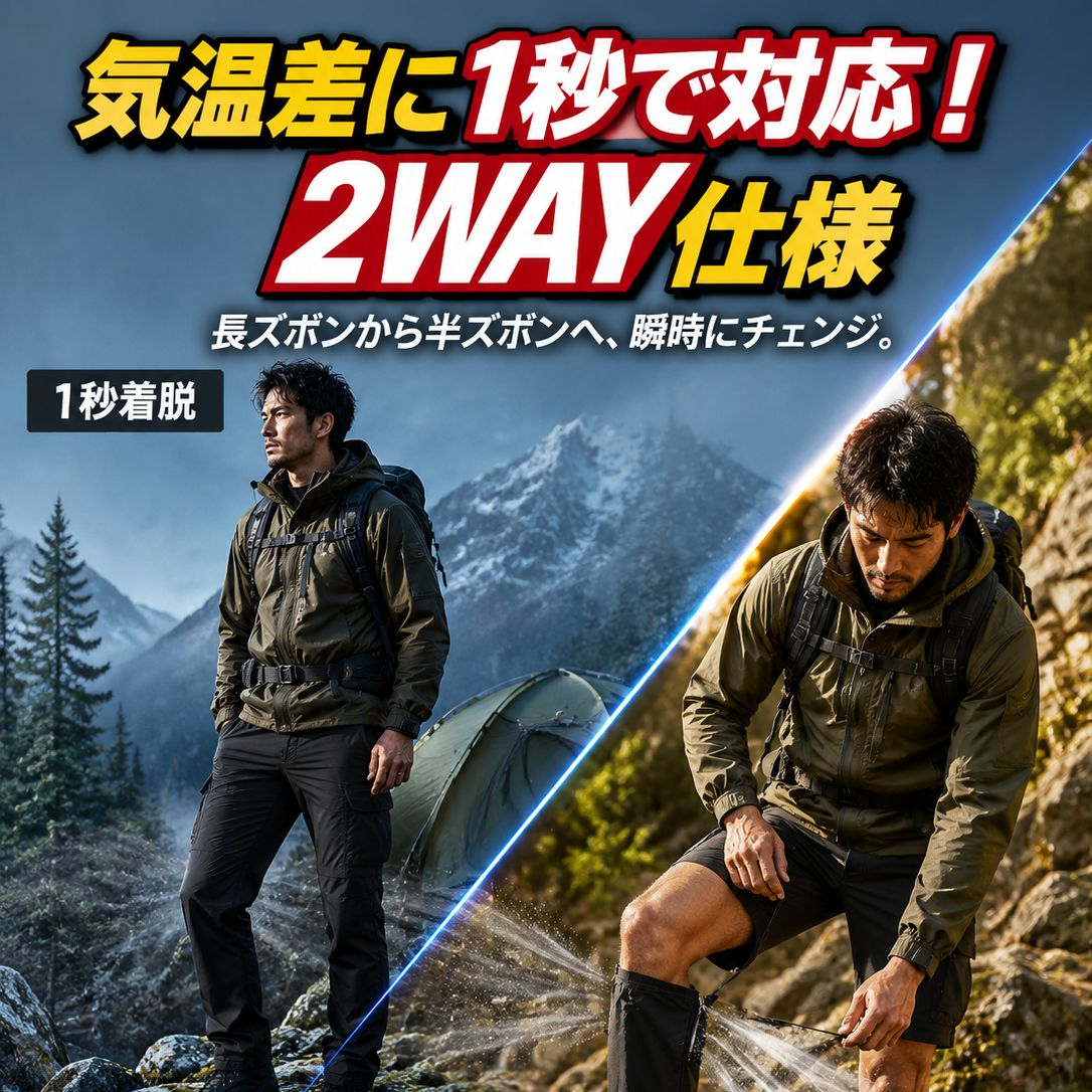 メンズ用速乾性2WAYロングパンツ
