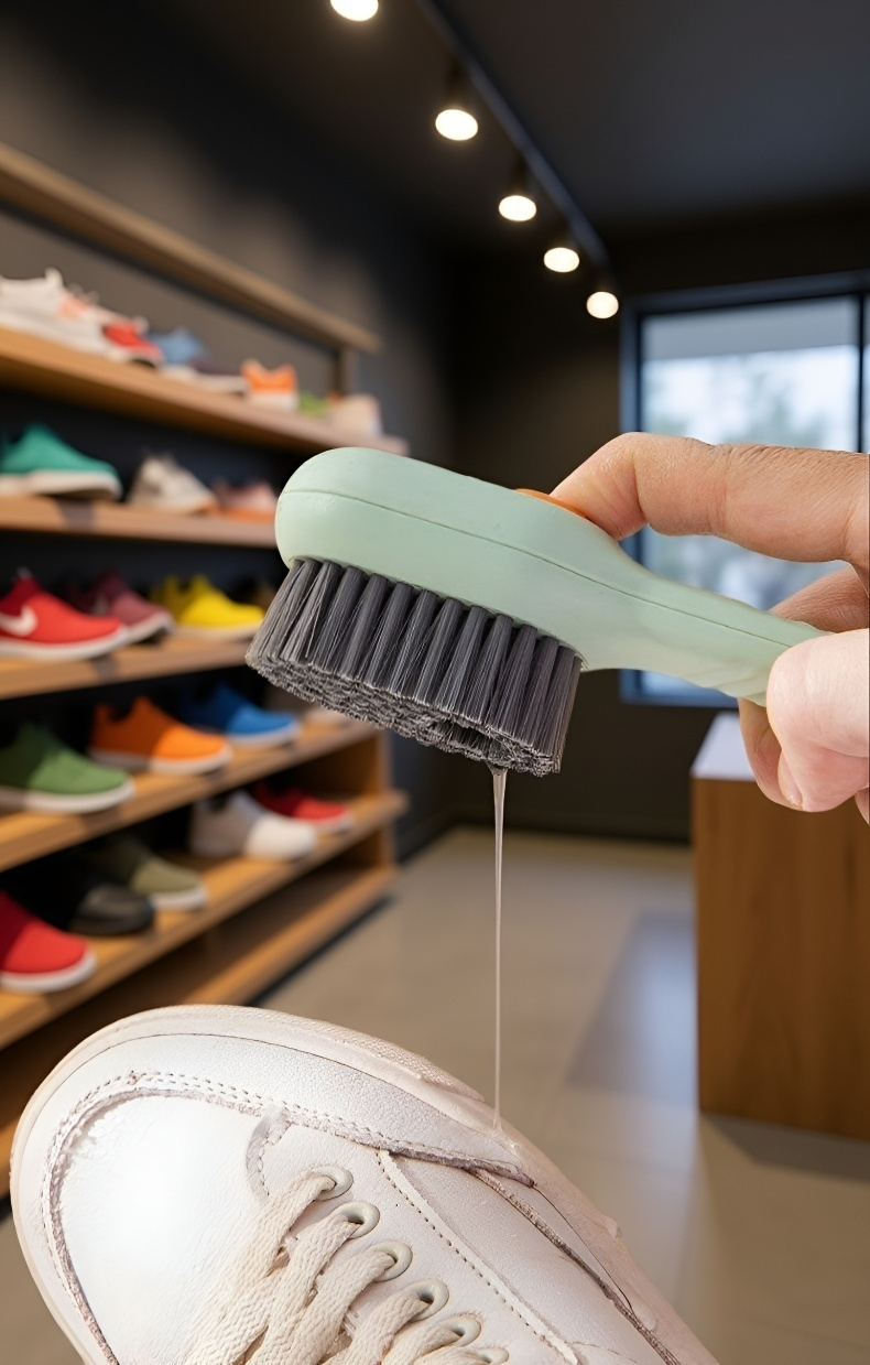 액체 세정제와 함께 사용하는 신발 청소 솔