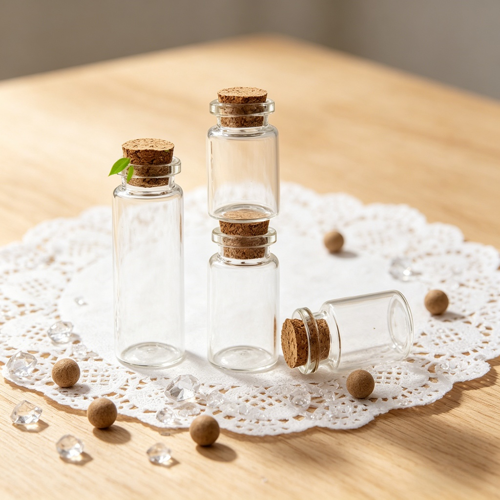 Mini bouteille en verre avec bouchon de liège pour message flottant et vœu