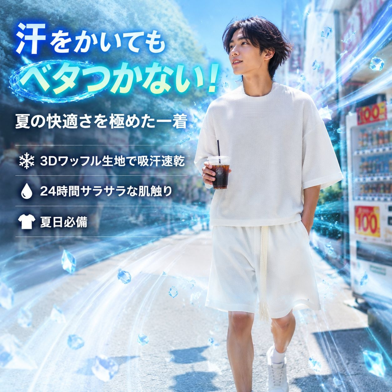 ビッグサイズ メンズ ワッフル半袖ショートパンツトレーニングセット