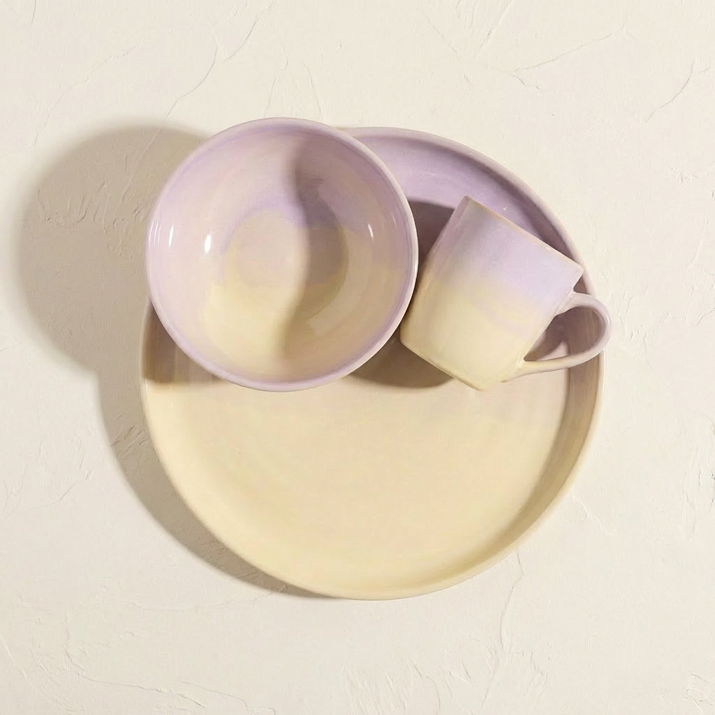 Detalle del diseño minimalista en cuenco y plato de cerámica