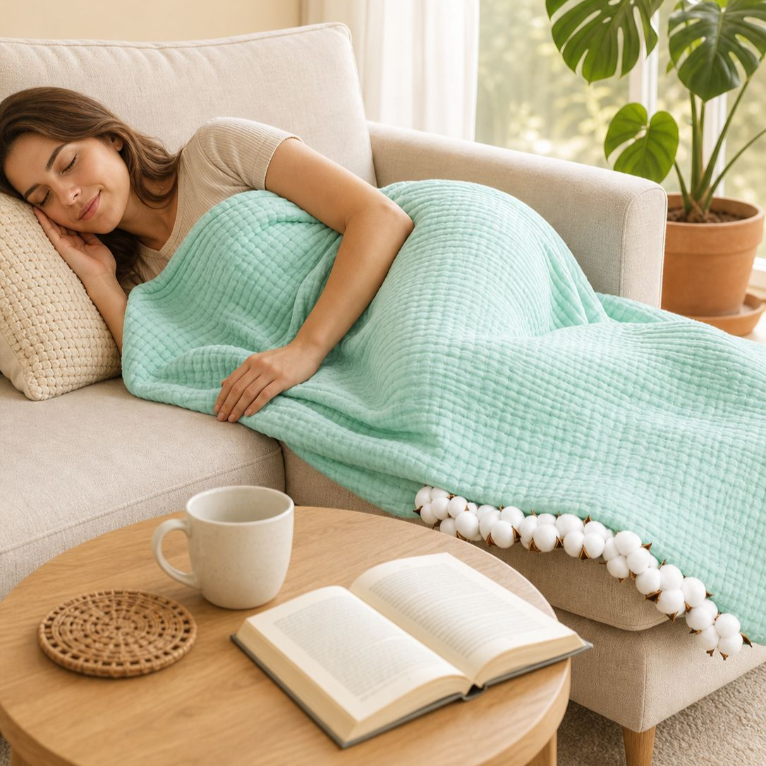 Soft and Lightweight Cotton Gauze Summer Blanket – Adult Towel Blanket and Bath Towel