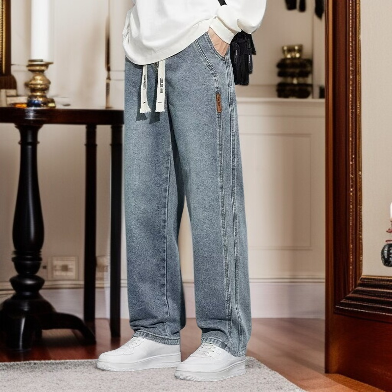 아메리칸 와이드 일자 청바지 봄 날씬해 보이는 와이드 청바지 캐주얼 노라인 청바지 남 와이드 일자 청바지