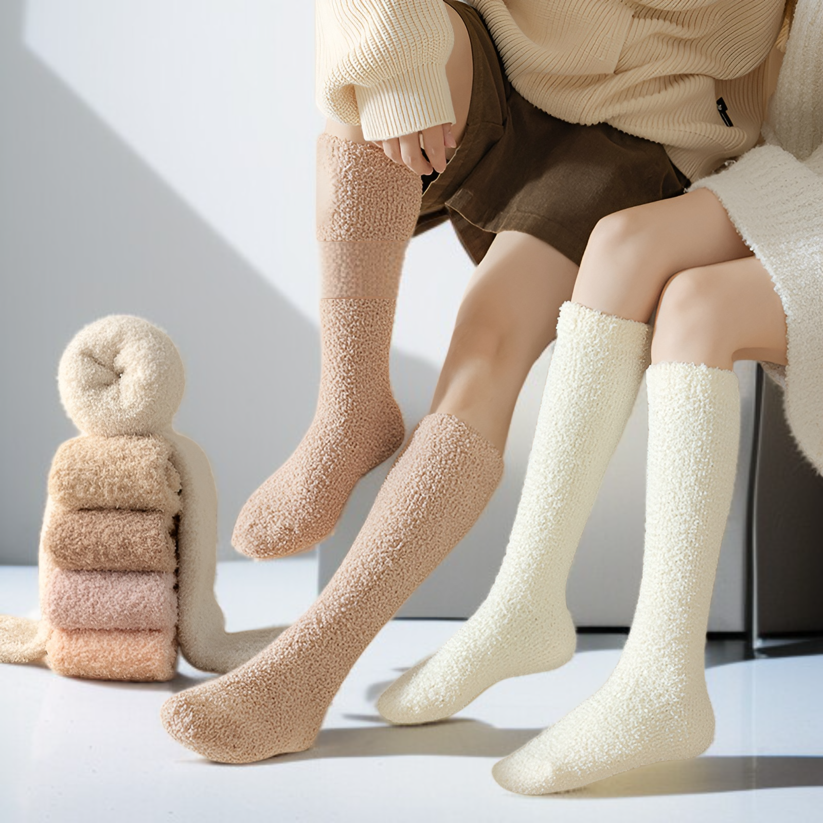 女士珊瑚絨保暖小腿長襪