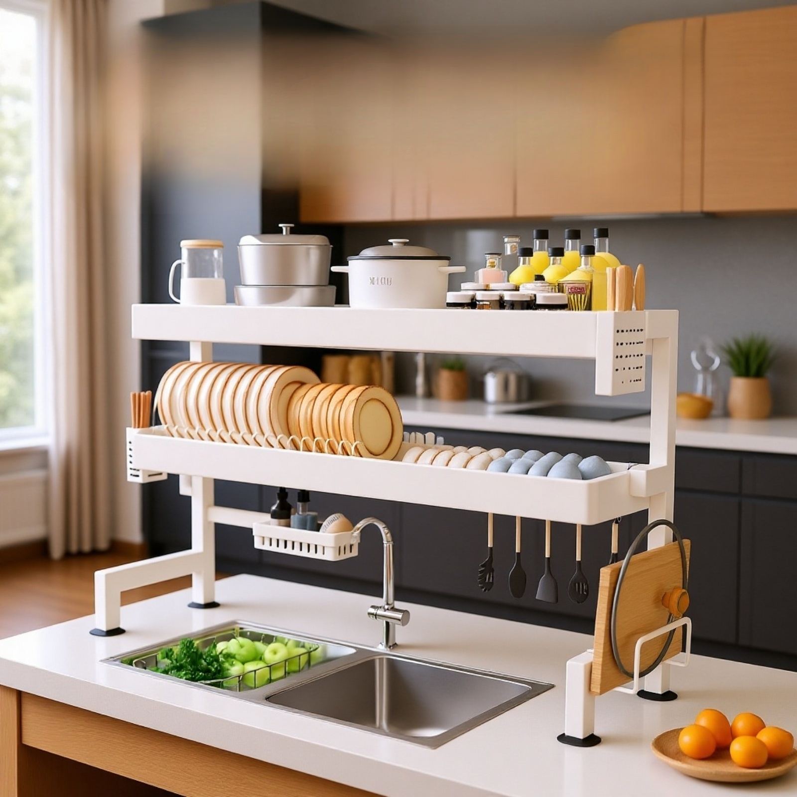 Multifunktionales Spülbecken-Aufbewahrungsregal mit Abtropfgestell
