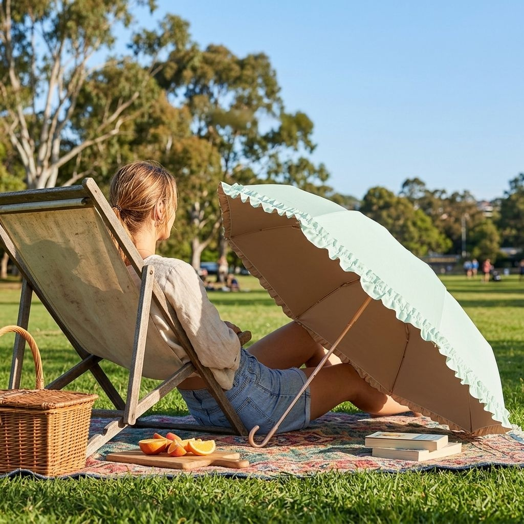 レース飾りの付いた折りたたみ式ゴールドフック付きゴム製日傘