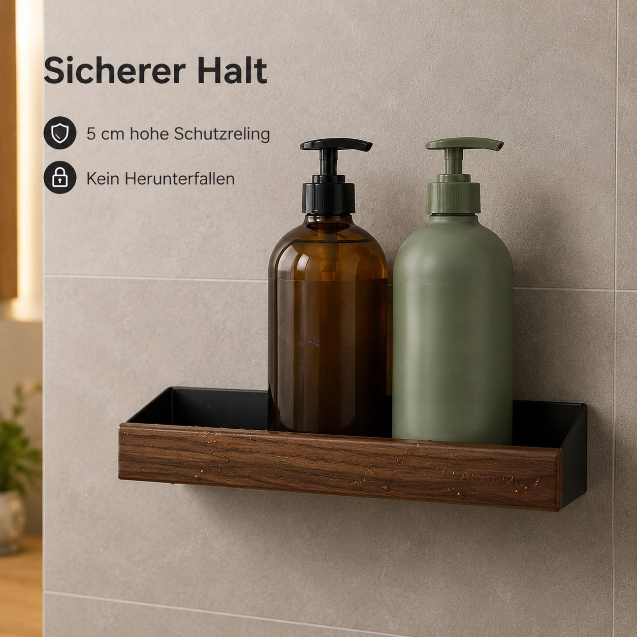 Wandmontiertes Aufbewahrungsregal fürs Badezimmer (bohrfrei)