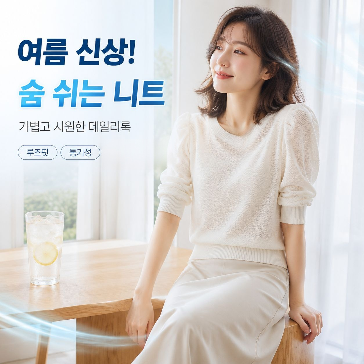 현물 여름 여성 순색 펀칭 반팔 니트 루즈핏 상의