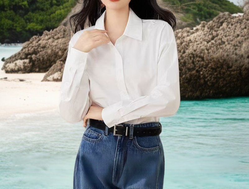 여성용 세련된 긴팔 셔츠 전면 이미지