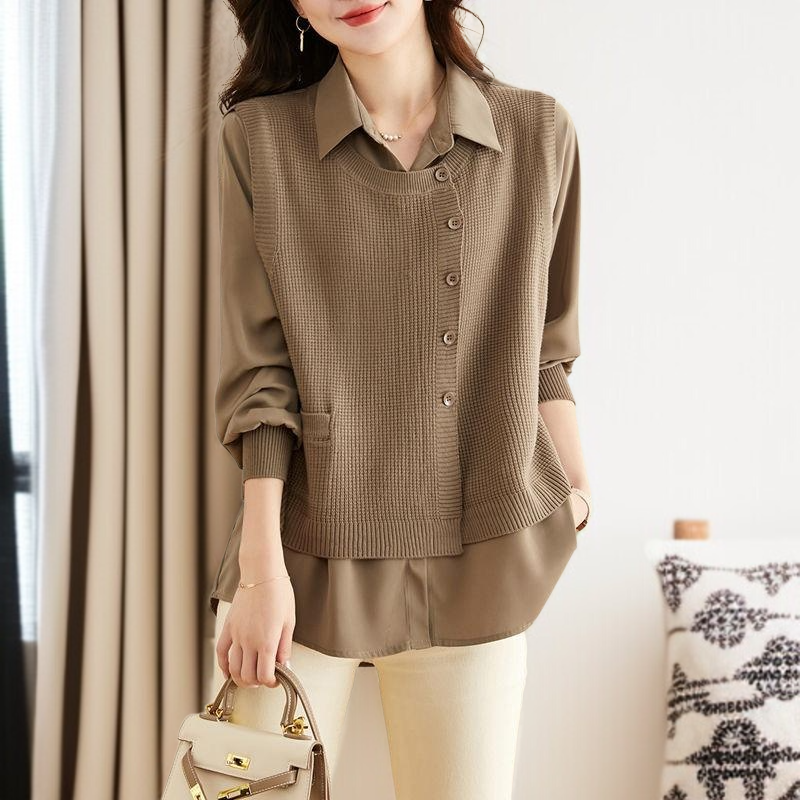 가을 여성 스웨터 페이크 투피스 고급스러운 스타일