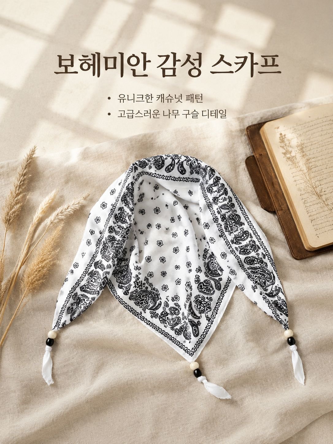 캐슈넛 플라워 스카프 신상 보헤미안 비즈 머리띠 패션 스카프 숄 삼각건 허리끈