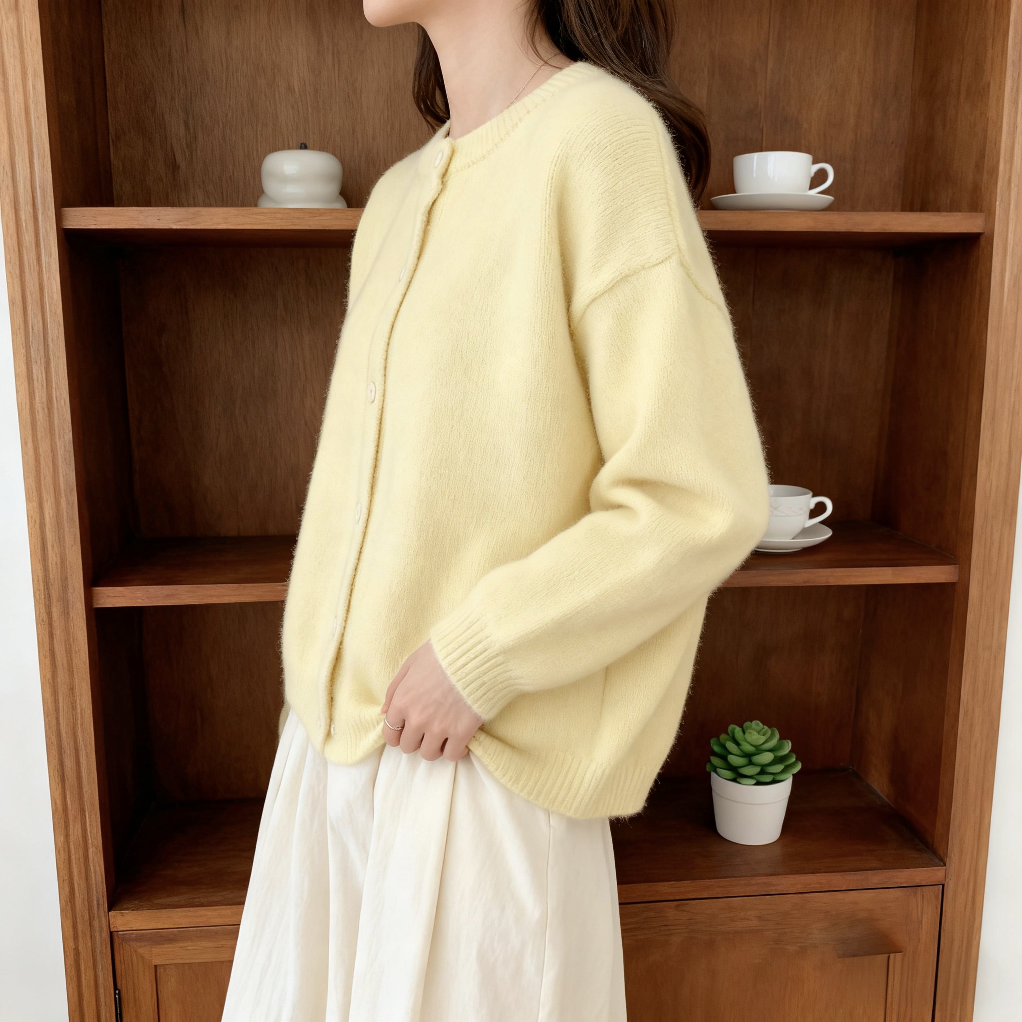 가을 패션 연노랑 니트 재킷