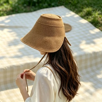 Japanischer Damen-Sonnenhut aus Baumwolle und Leinen mit großer Krempe für den Sommer