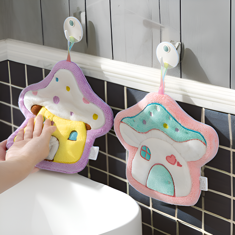 キュートなキノコハウス吸水コーラルフリース掛けタオル