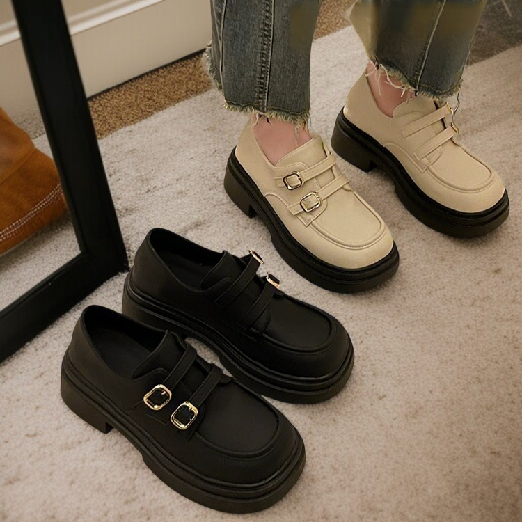 빈티지 통굽 키높이 여성 단화 여름 송편창 작은 구두 스커트 단화 여 빈티지 통굽 키높이 작은 구두