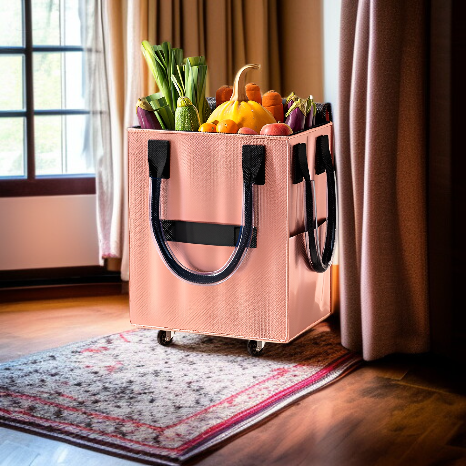 รถเข็นช้อปปิ้งพับได้แบบหนาพิเศษ พร้อมหูหิ้วสำหรับกระเป๋าเดินทาง