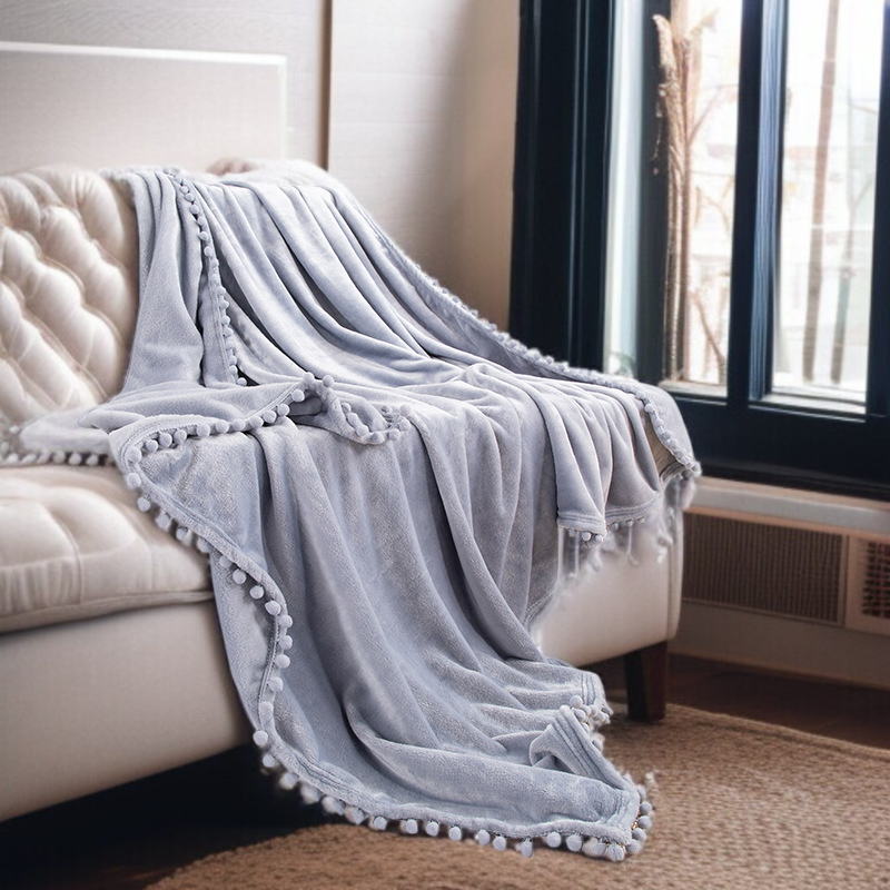 オフィスソファー毛布 フランネルボール厚手装飾毛布 タッセル付きブランケット