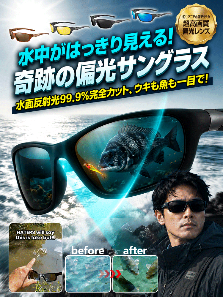 釣り用偏光サングラス 