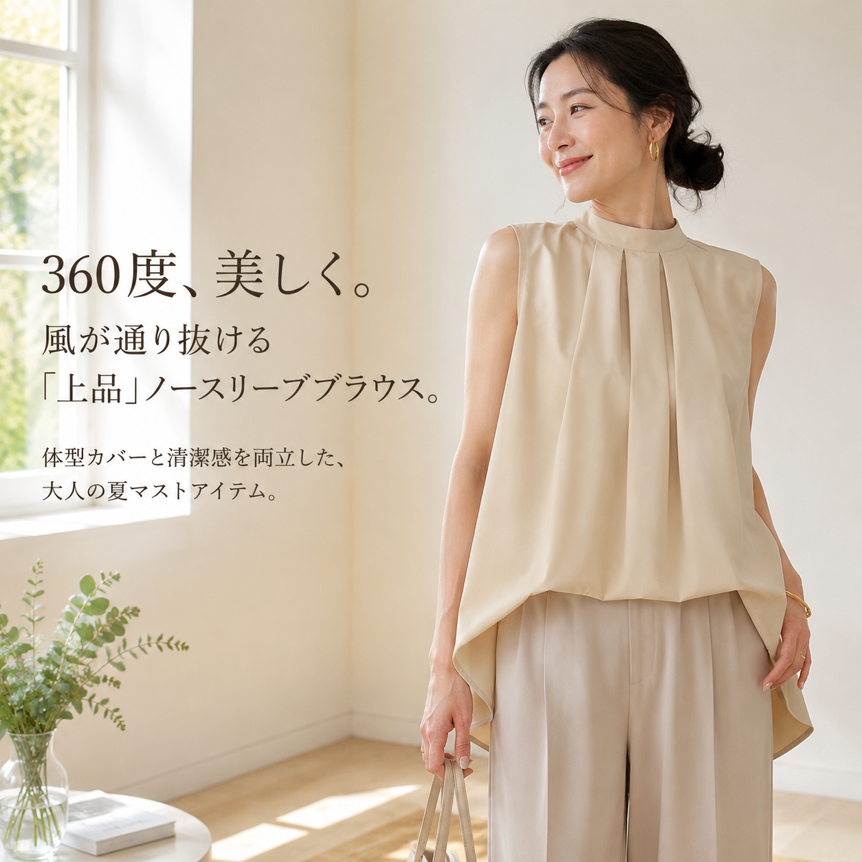 夏新作 無地リボンノースリーブトップス レディース