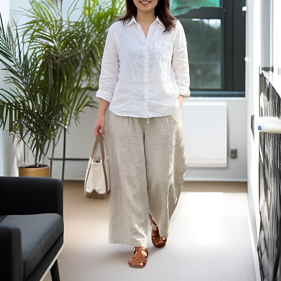 レディースゆったりカジュアル綿麻ワイドパンツロング