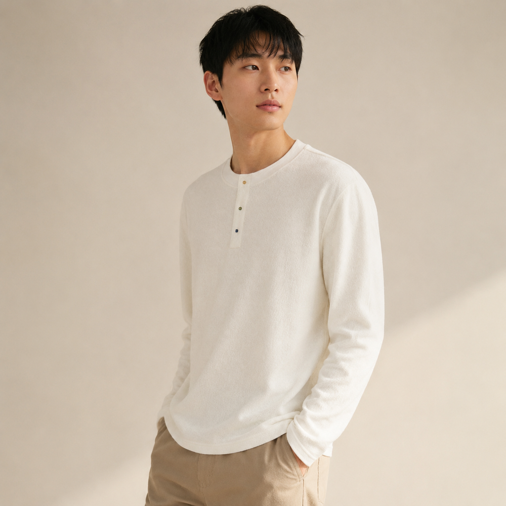 신상 텍스처 헨리넥 긴팔 이너 티셔츠
