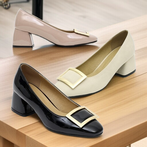 단화 여자 말굽 스퀘어힐 통굽 스퀘어 통근 단화